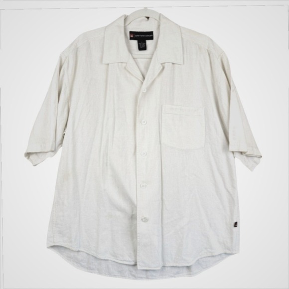 Vintage Damani Dada Mens Linen Casual Button Up Shirt Size L White Baggy Y2K 90s - Picture 2 of 10